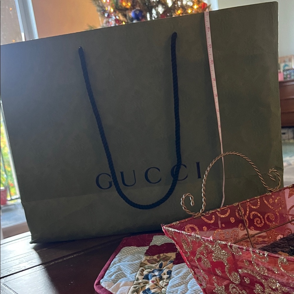 Gucci Olive Green Tote with Black Handles 14X18X7